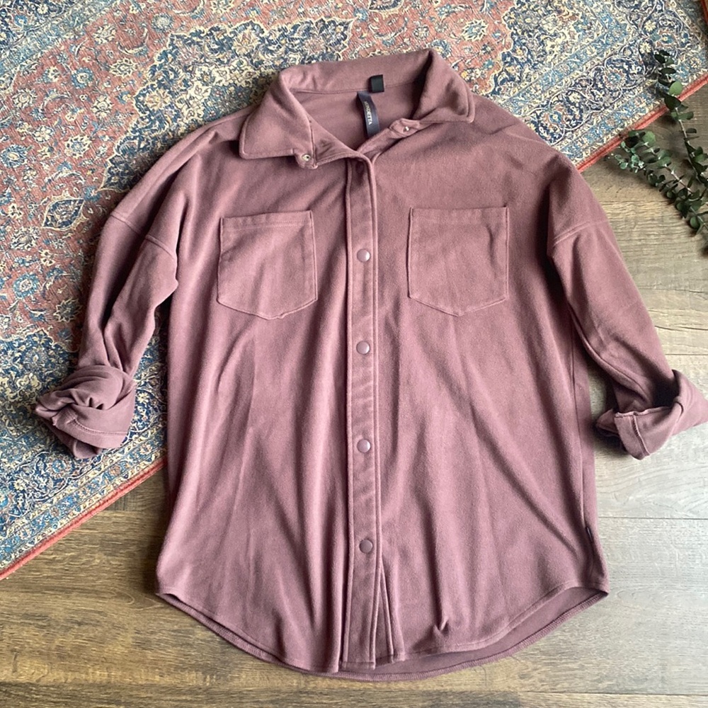 Women’s Ultra Soft Oversized Dusty Purple Button-Down Shirt – Size Small